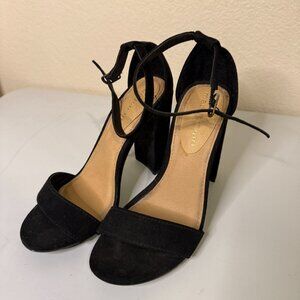 Madden Girl Women's 5 Black Suede Block Strappy Heels 4.5"
